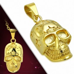 Pendentif homme biker en acier inoxydable doré skull étoile