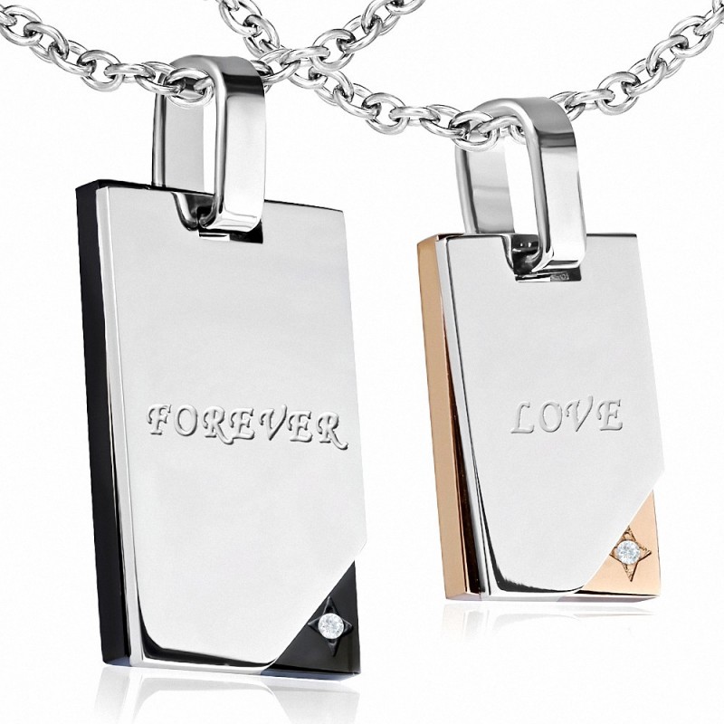 Deux pendentifs pour couple en acier inoxydable forever et love