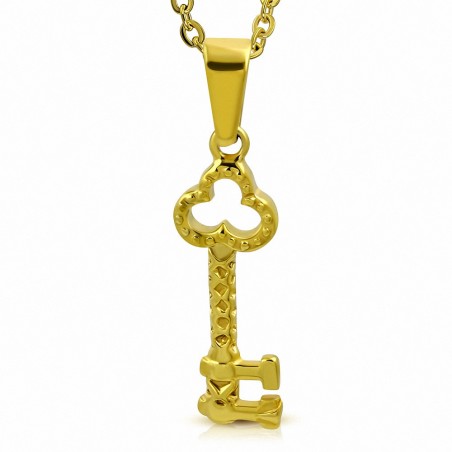 Pendentif homme en acier inoxydable doré clef squelette