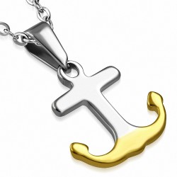 Pendentif ancre marine en acier inoxydable bicolore doré