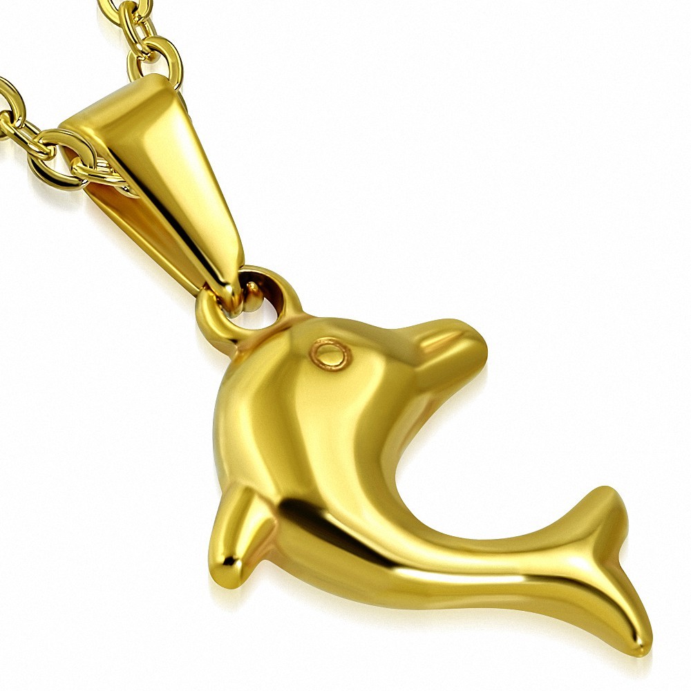 Pendentif dauphin en acier inoxydable couleur dorée