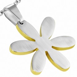 Pendentif fleur 6 pétales acier bicolore argenté et doré