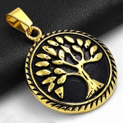 Pendentif en acier inoxydable doré cercle arbre de la Bodhi