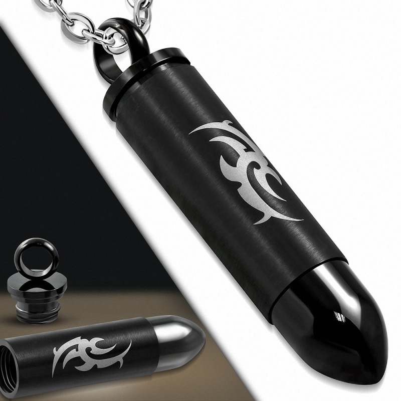 Pendentif homme munition balle noire motif tribal