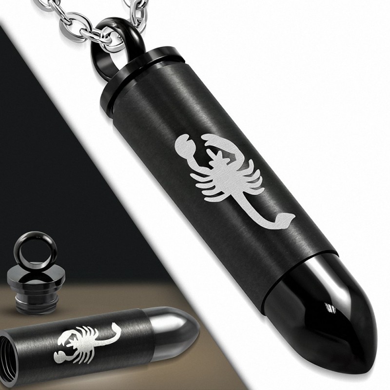 Pendentif homme munition balle noire motif scorpion