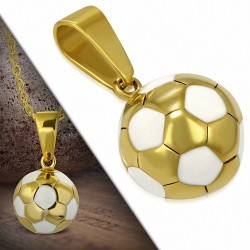 Pendentif homme ballon de foot en acier doré et émail blanc