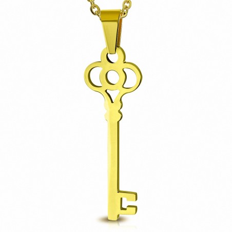 Pendentif acier inoxydable doré clef passe partout