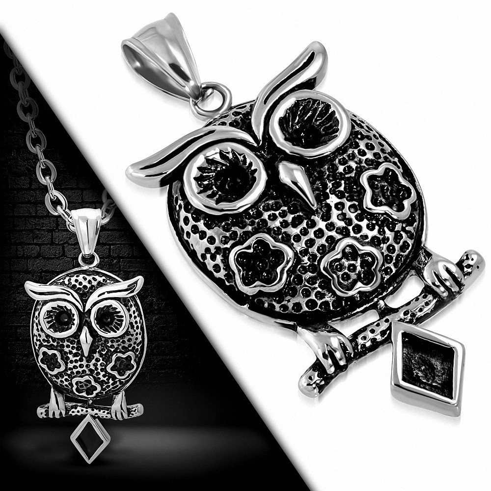 Pendentif en acier inoxydable hibou style biker