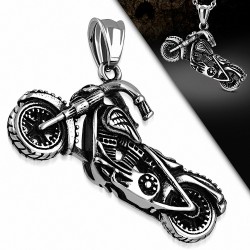 Pendentif homme biker en acier inoxydable moto de sport