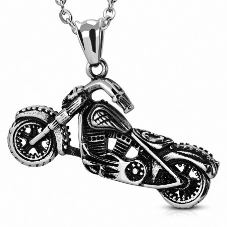 Pendentif homme biker en acier inoxydable moto de sport