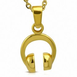 Pendentif homme casque de musique en acier inoxydable doré