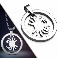 Pendentif en acier inoxydable cercle et signe du cancer zodiaque