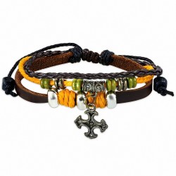 Bracelet en cuir marron marron perles de Karma avec croix