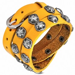 Bracelet en véritable cuir orange ceinture croix maltaise
