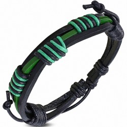 Bracelet homme en cuir noir et vert avec cordes vertes et noires
