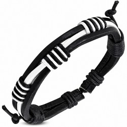 Bracelet homme en cuir noir et blanc avec cordes blanches et noires