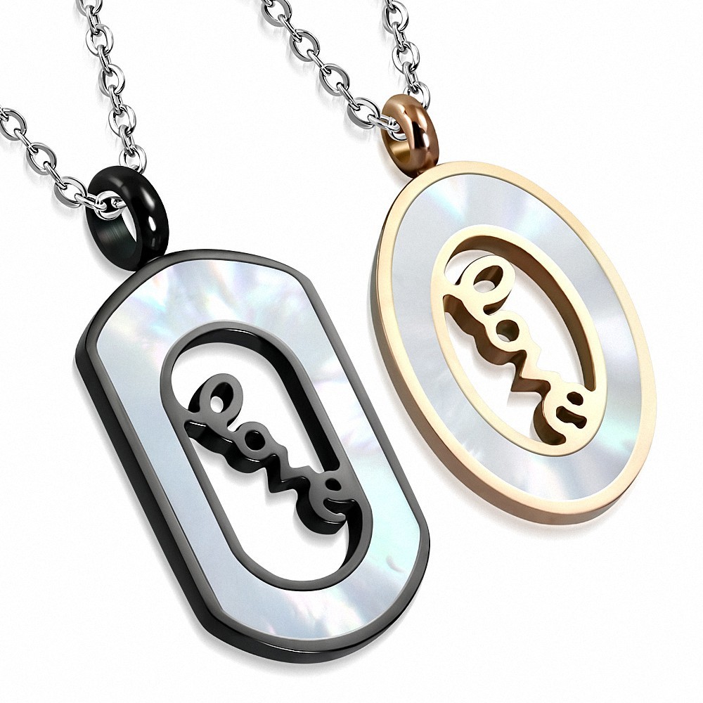 Pendentif couple LOVE avec nacre noir et doré