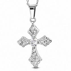 Pendentif croix vintage fleur de lys en acier inoxydable