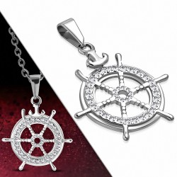 Pendentif roue de bateau pavé de strass en acier inoxydable