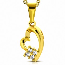 Pendentif cœur en acier inoxydable doré serti de 4 strass