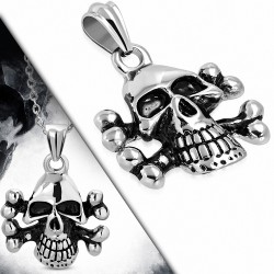 Pendentif homme biker en acier avec skull et os croisés