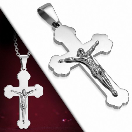 Pendentif croix religieuse avec crucifix en acier inoxydable