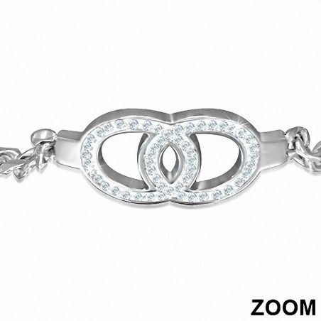 Bracelet en acier inoxydable cercles entrelacés avec strass longueur 20 cm