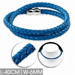 Bracelet en cuir bleu azur tressé double brin 40 cm x 6 mm