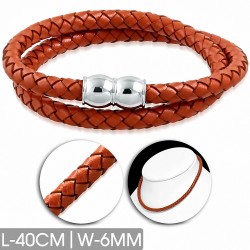 Bracelet en cuir orange tressé double brin 40 cm x 6 mm