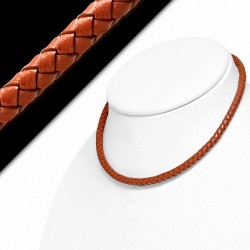 Bracelet en cuir orange tressé double brin 40 cm x 6 mm