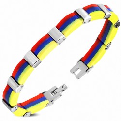 Bracelet homme en acier inoxydable tricolore rouge bleu jaune