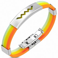 Bracelet en caoutchouc jaune et orange plaque aceir zigzag