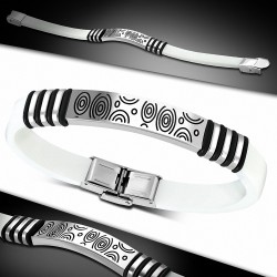 Bracelet en caoutchouc blanc avec plaque acier motif artistique