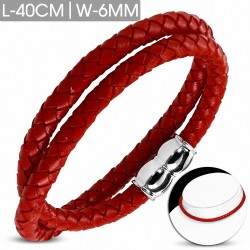 Bracelet en cuir rouge tressé et fermeture magnétique 40 cm x 6 mm