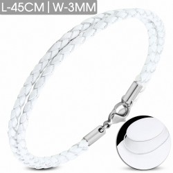 Bracelet en cuir blanc tressé avec fermeture par pince 45 cm x 3 mm