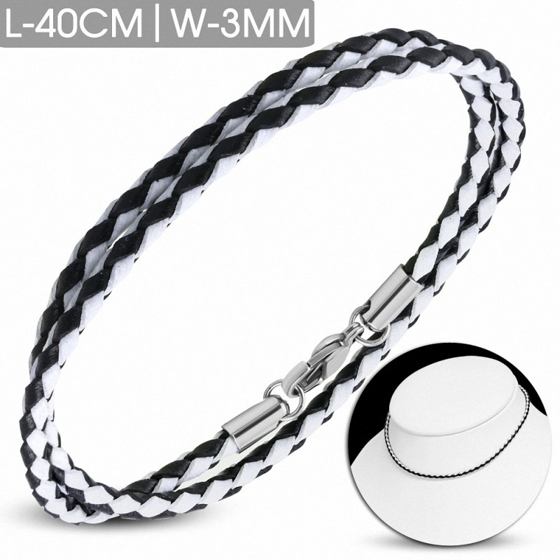 Bracelet en cuir noir tressé avec fermeture magnétique