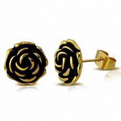 Paires de boucles d'oreilles clous en acier doré rose noire