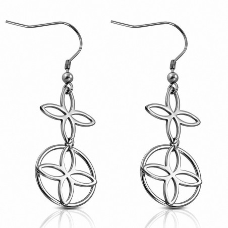 Paire de boucles d'oreilles pendantes en acier avec motif floral