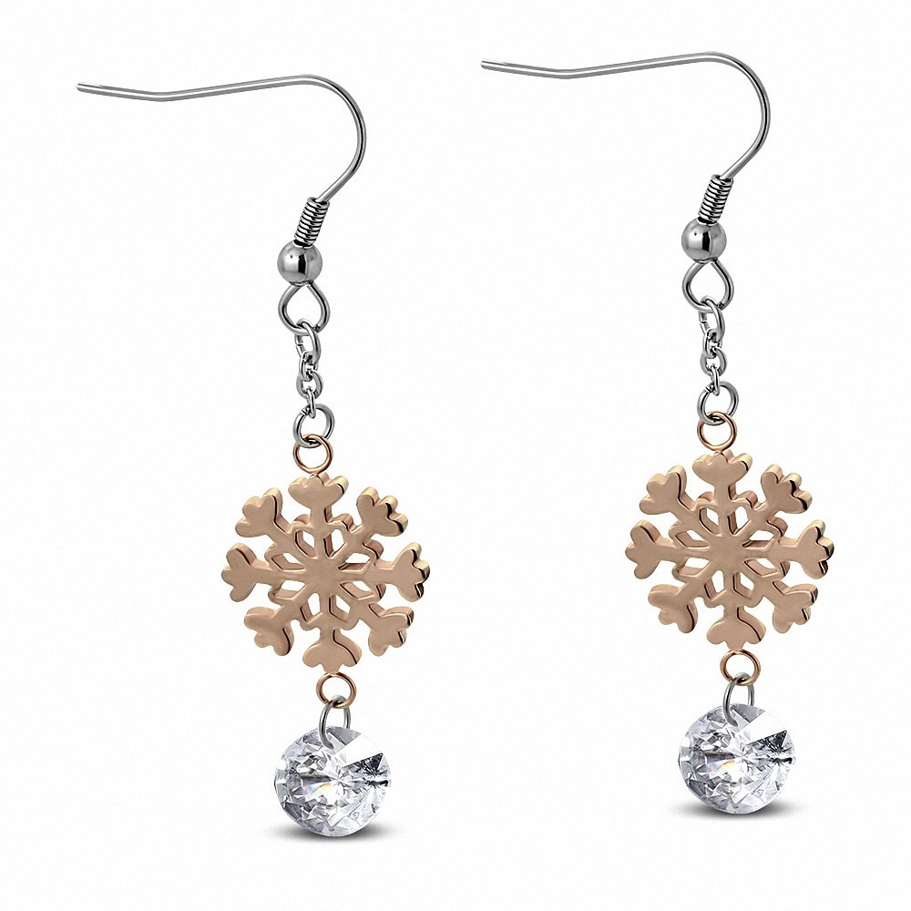 Paire de boucles d'oreilles pendantes avec flocon de neige rosé