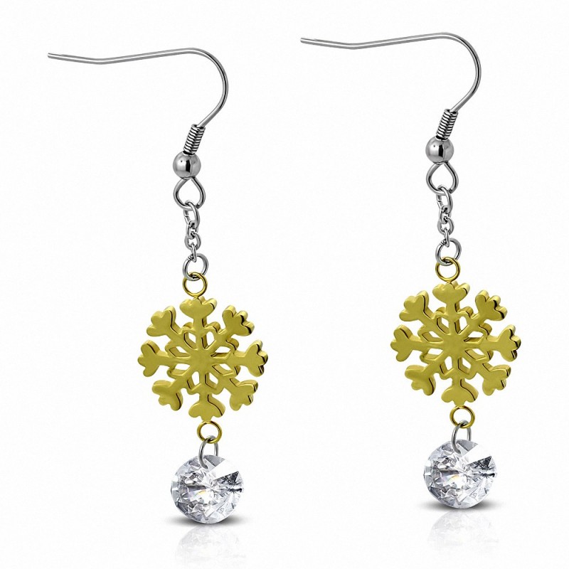 Paire de boucles d'oreilles pendantes avec flocon de neige doré