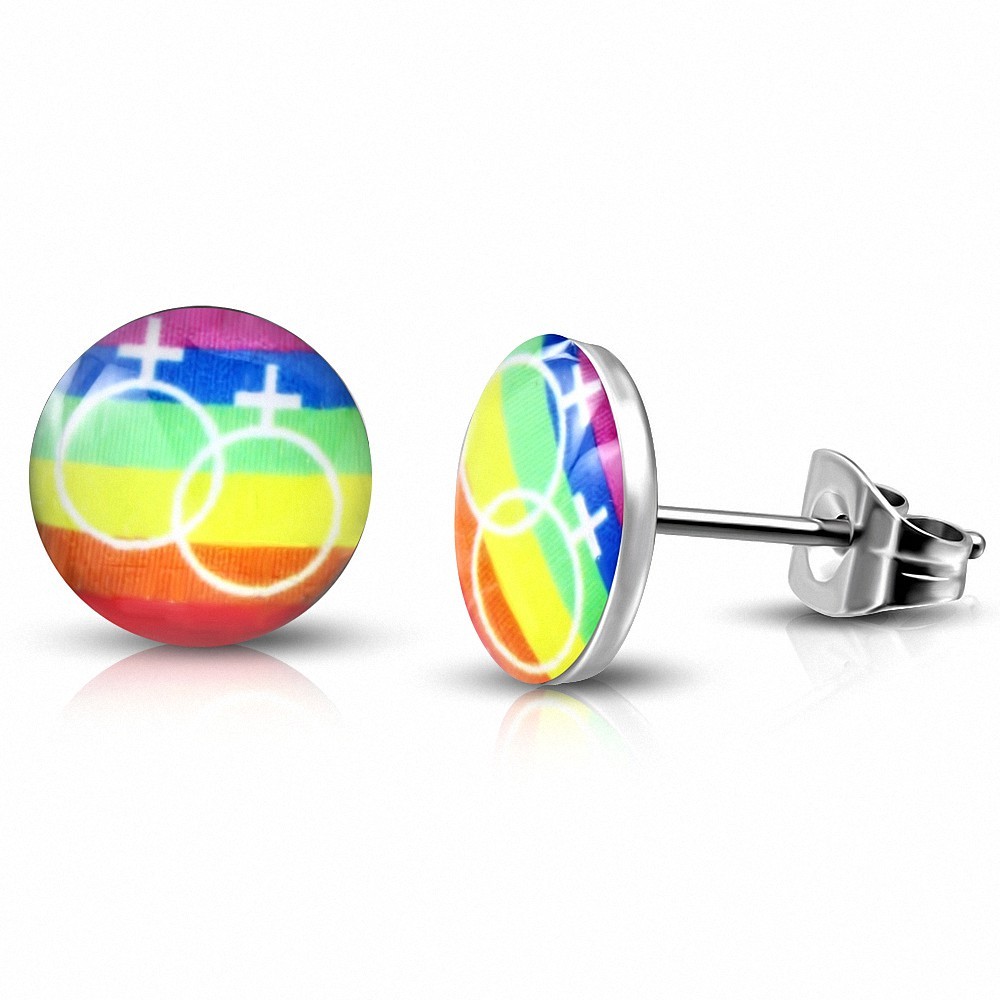 Paire de boucles d'oreilles en acier LGBT symboles féminin