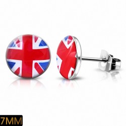 Paire de boucles d'oreilles clous en acier drapeau UK royaume uni