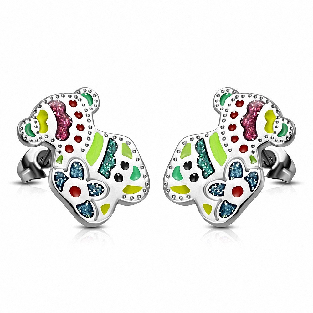 Paire de boucles d'oreilles clous en acier ours en peluche bonbons