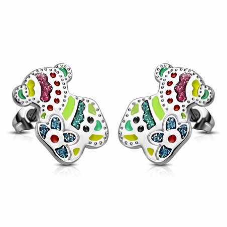 Paire de boucles d'oreilles clous en acier ours en peluche bonbons