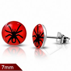 Paire de boucles d'oreilles clous en acier inoxydable araignée rouge