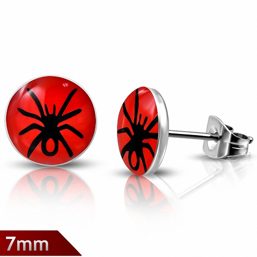 Paire de boucles d'oreilles clous en acier inoxydable araignée rouge