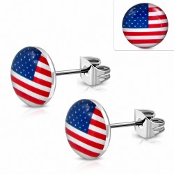 Paire de boucles d'oreilles clous en acier inoxydable drapeau USA