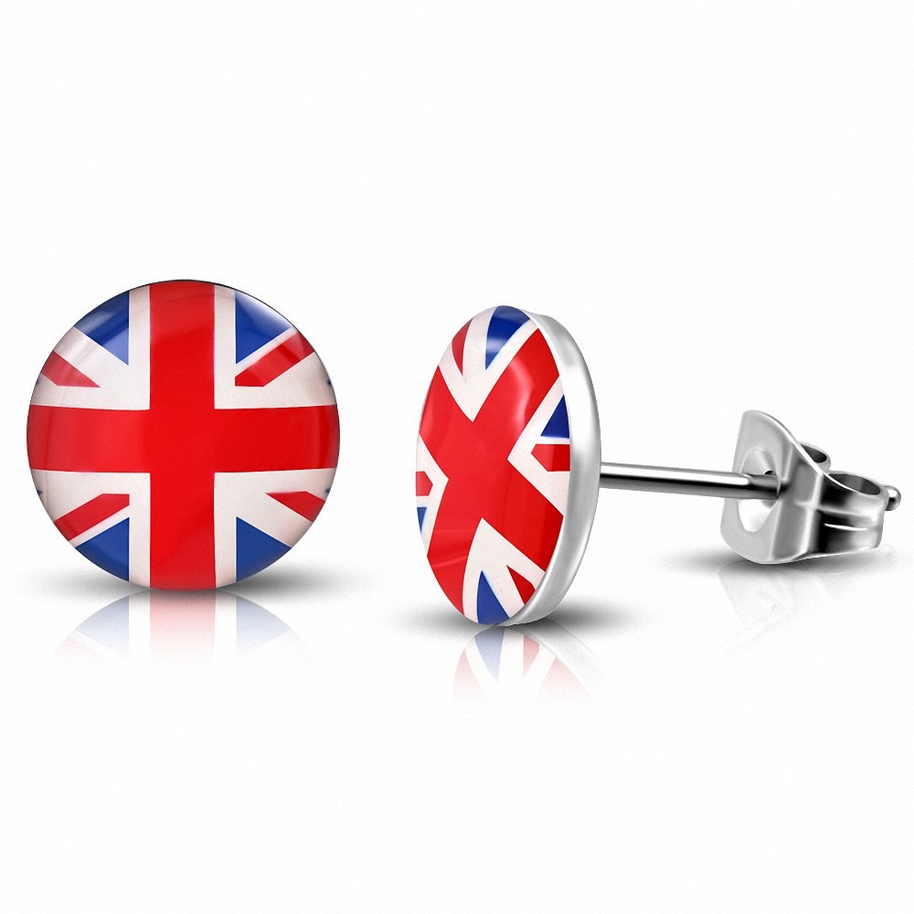 Paire de boucles d'oreilles clous en acier drapeau Royaume Uni