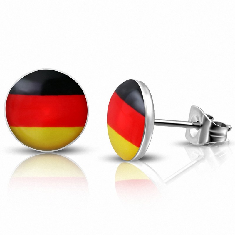 Paire de boucles d'oreilles clous en acier drapeau Allemagne