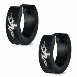 Paire de boucles d'oreilles anneaux en acier noir dragon chinois